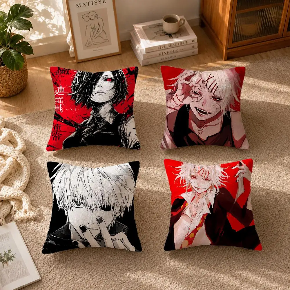 ANIME‑Tokyo Ghoul Cushion Cover Soft Short Plush Zippered Cushion Covers 40/45/50cm Square Decor for Sofa Home