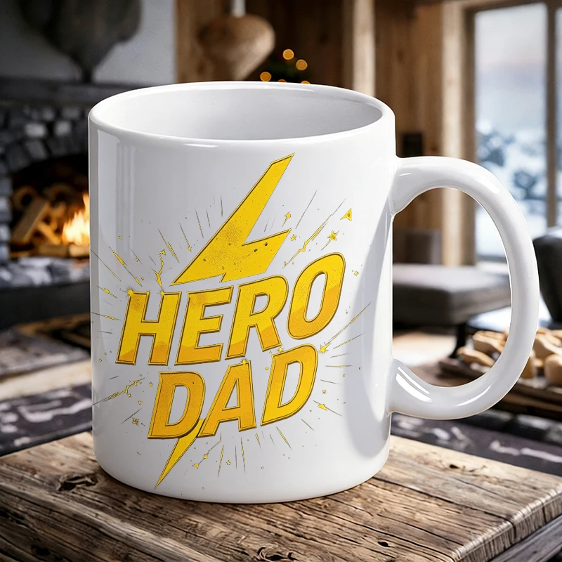 

"HERO DAD" Superhero Print Ceramic Mug Father's Day Art Coffee Cup, Milk Cup, Office Cup, Gift for Friends, Fade-Resistant