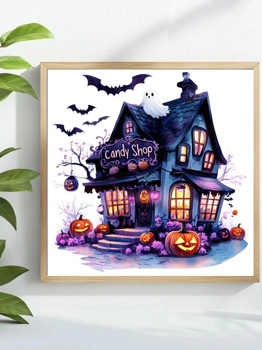 1 Stück 40X40CM/15,74 Zoll Halloween-Süßigkeitenhaus Kreuzstich-Set DIY-Kit 11CT/14CT als Geschenk Neu eingetroffen Öko-Baumwollfaden – Detail 1