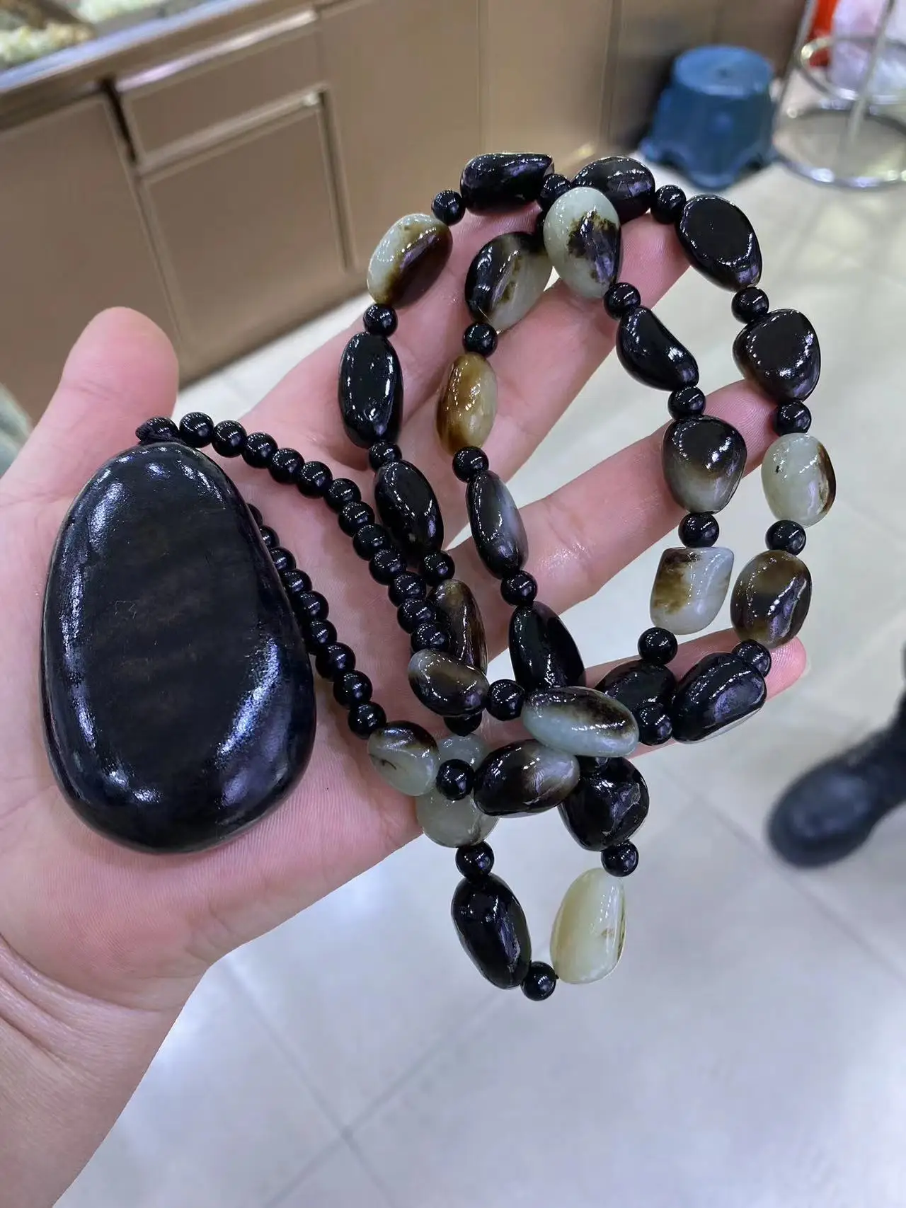 NEW Natural Hetian Jade primary colours NECKLACE PENDANT Original Stone Shape-Beads necklace Unisex style Fine Jewelry