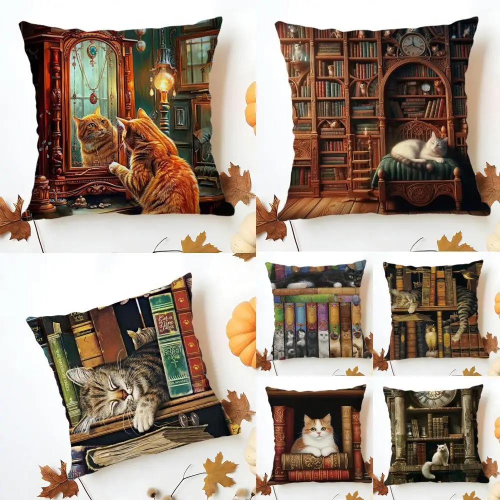 Adorable Quirky Cute Book Cat Cushion Cover Sofa Home Decor Living Room Accessory Holiday House Cushion Shell