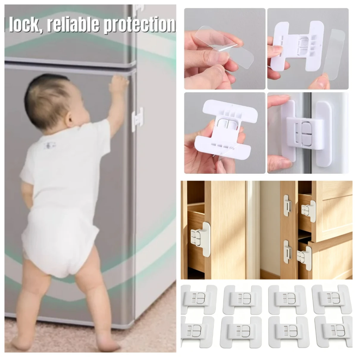 10PCs Multi-functional Cabinet Door Lock Anti-Pinching Hand Refrigerator Lock Home Baby Security Protection Locker Buckle
