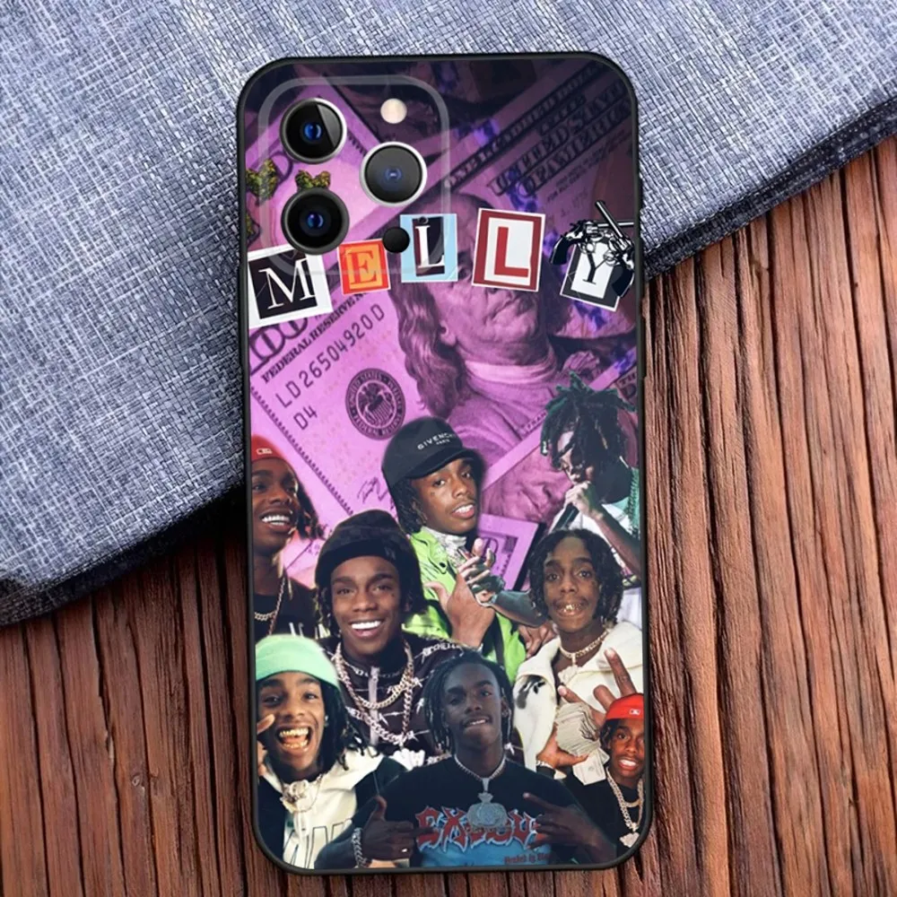 حافظة هاتف YNW Melly Rapper لهاتف iPhone 16,15,14,13,12,11,Pro,X,XS,Max,XR,Plus,غطاء أسود ناعم صغير