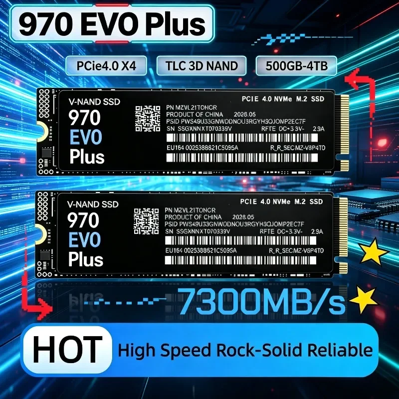 970 EVO Plus NVMe M.2 2280 SSD High-Speed, 7300MB/s PCIe 4.0, TLC 3D NAND, 500GB-4TB Gaming Solid Disk for PS5, PC & Laptop.