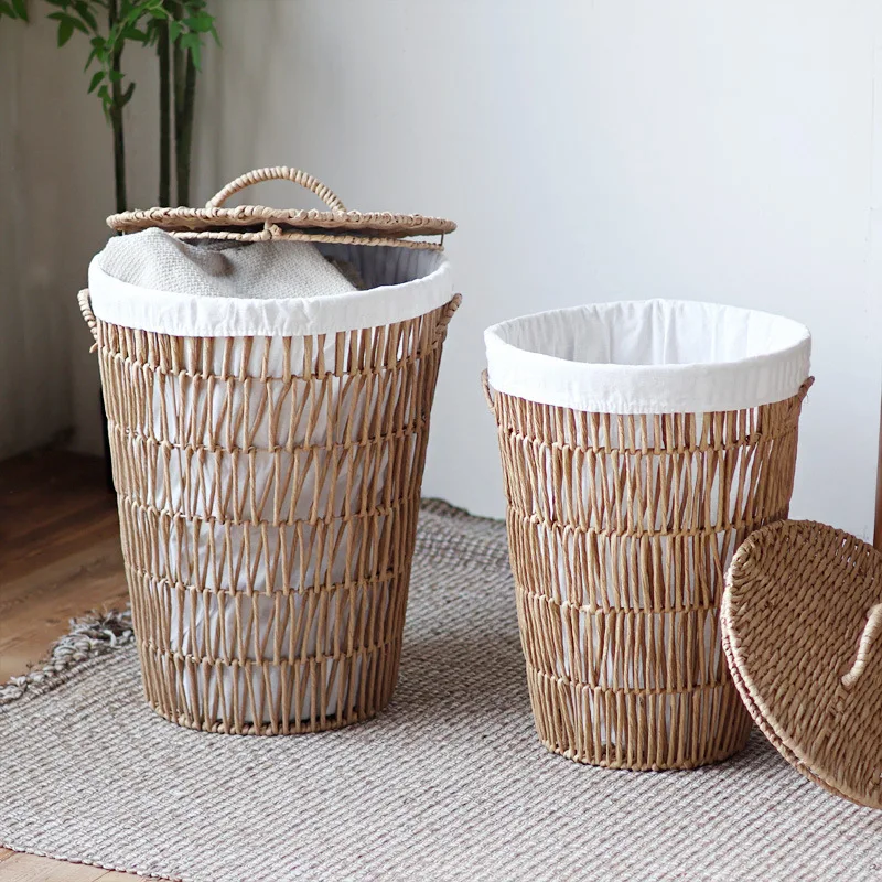 

*/* Тканая домашняя корзина для грязной одежды из искусственного ротанга, тканая корзина для хранения большой емкости, корзина для хранения с крышкой для спальни Clo
