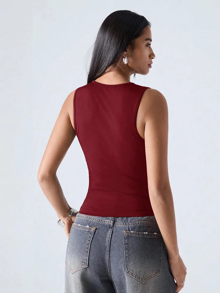 Summer Women's sexy Hot Girl Daily Casual Top Sleeveless Hollowed out Round Neck Zipper Solid Color Slim Fit Sports Vest
