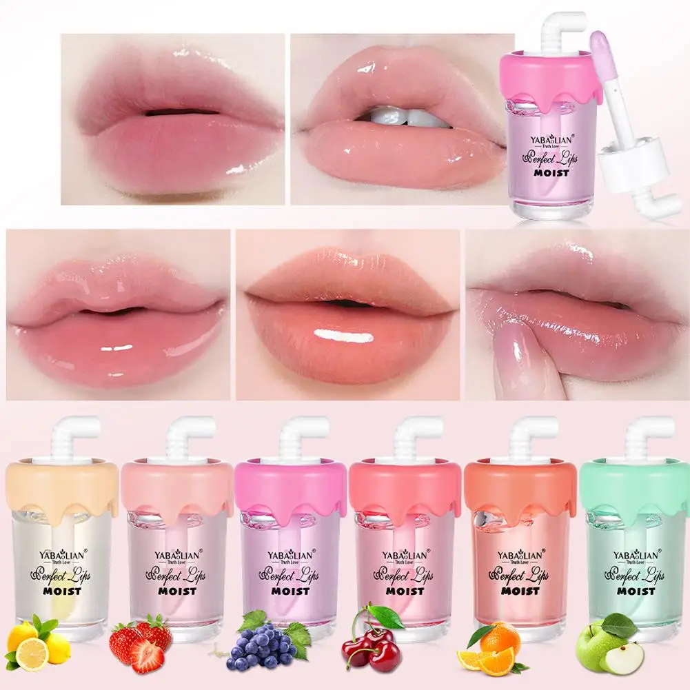 

Cute Straw Cup Lip Gloss 6 Color Moisturizing Crystal Lip Cosmetic Korean Non-stick Liquid Glaze Cup Makeup Lasting Lip Lip P8G6