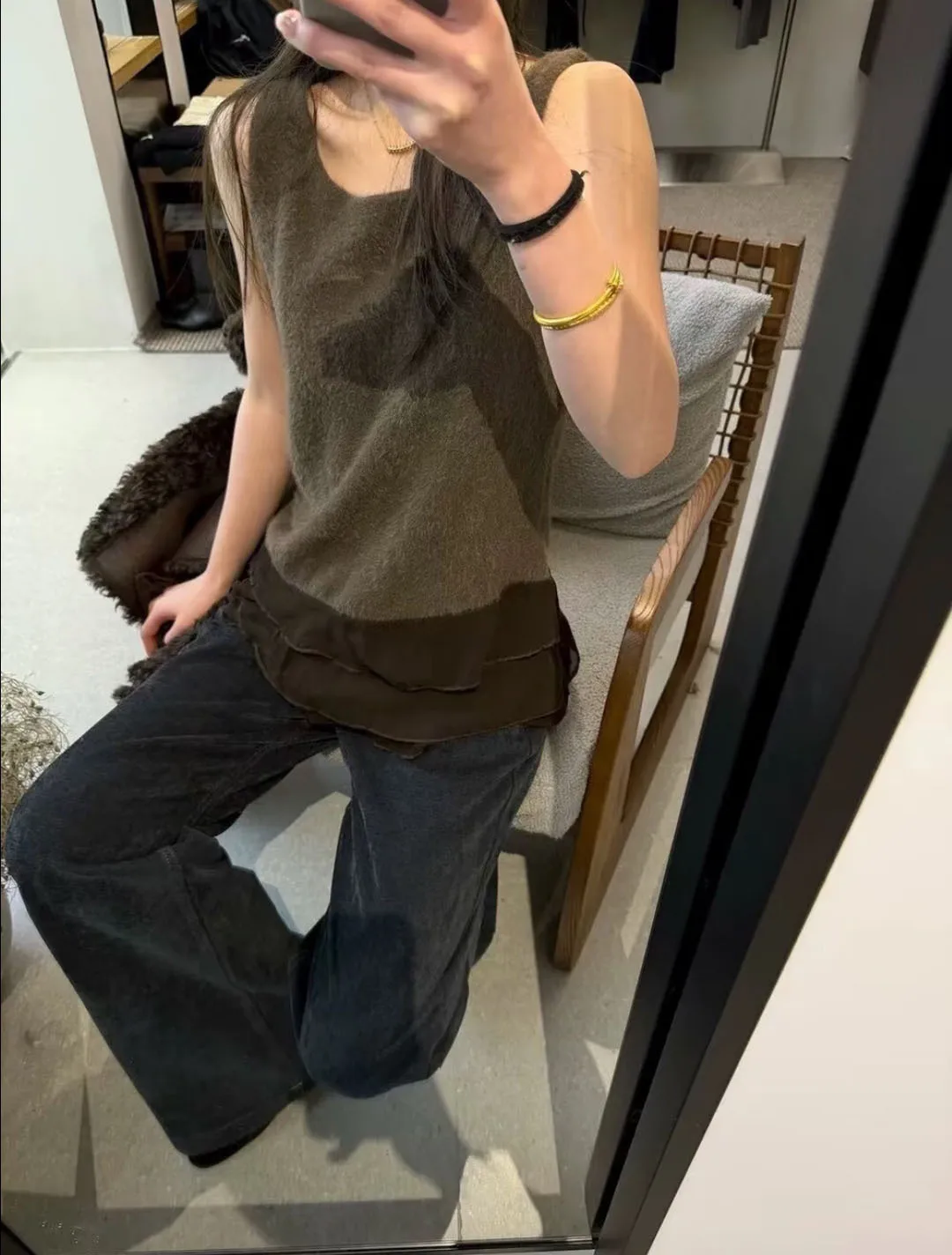 

Корейский шерстяной вязаный жилет с круглым вырезом, простой дизайн, летняя новинка, женский модный топ с кружевным подолом