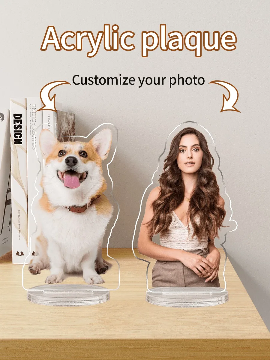 Custom Acrylic Plaque Standee，Cutout Figure Stand，Custom Your Pet Human Picture，Desktop Ornament Family Souvenir Gift