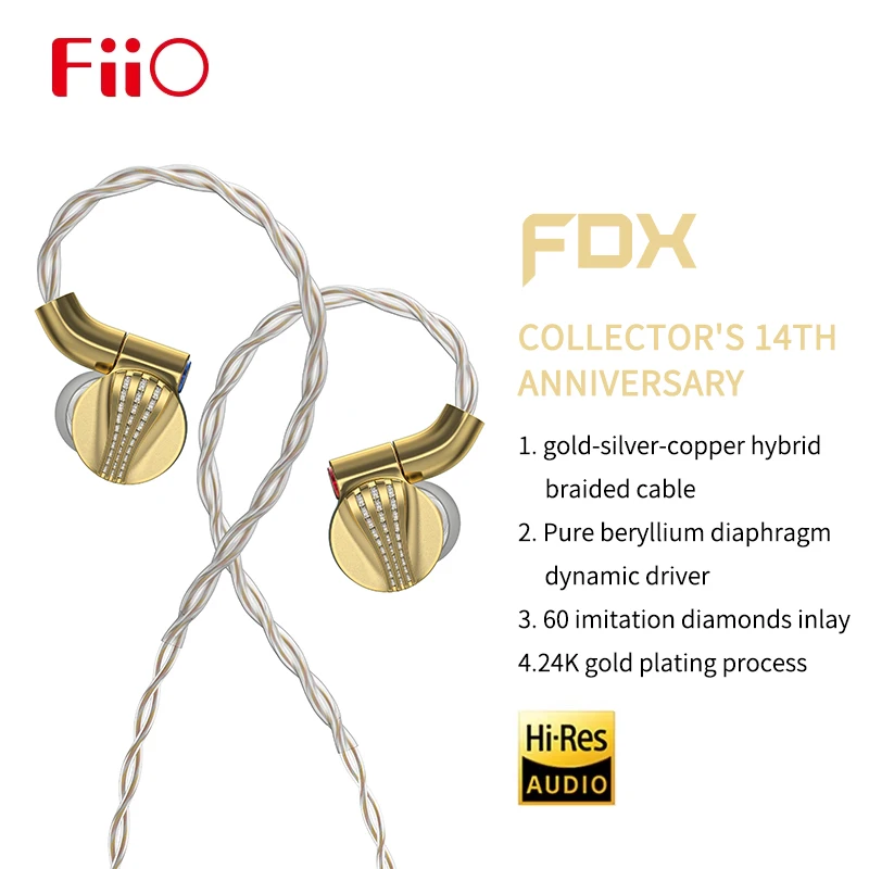 

FiiO FDX Earphone Pure Beryllium Diaphragm Hifi Earbuds 14th Anniversary Version Headphone with 2.5/3.5/4.4mm Replaceable Plug