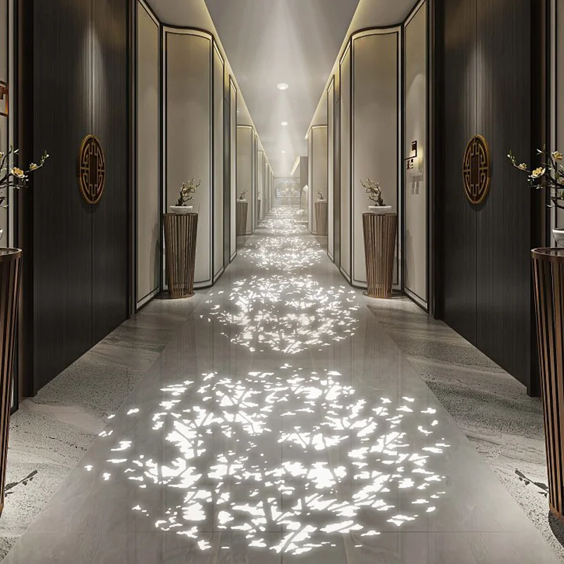 

Ceiling mounted corridor passage, corridor, spotlight background, artistic creativity, tree shadow silhouette, projection light