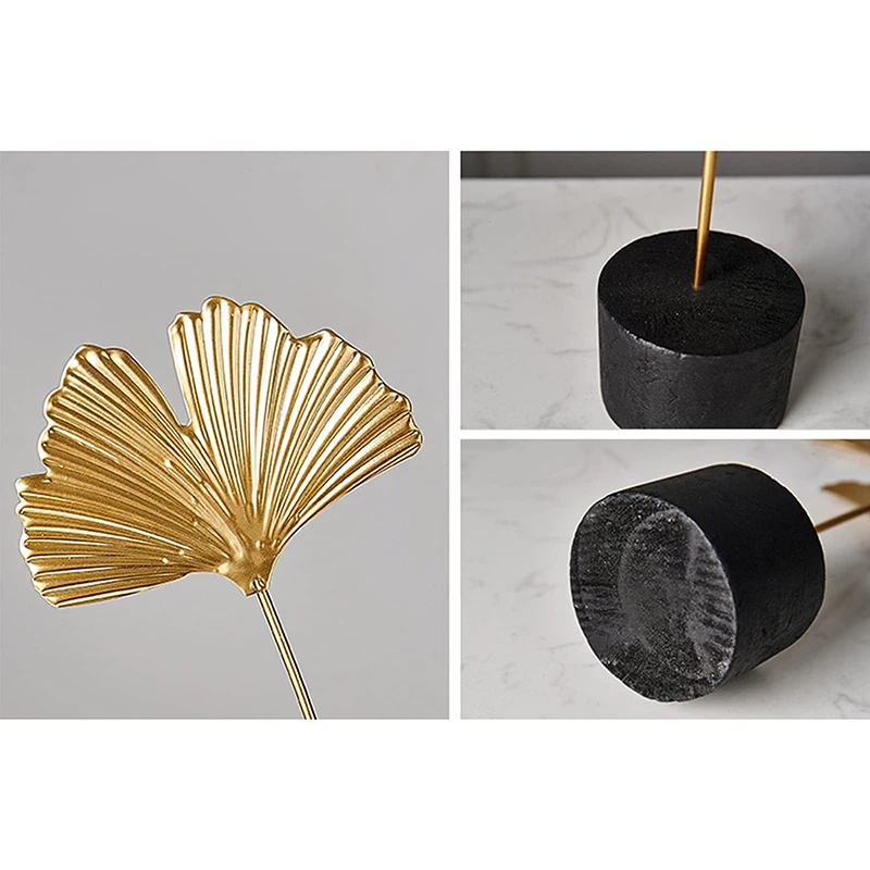 Golden Ginkgo Leaf Metal Modelo Estatuetas, Manual Desktop Artesanato, Ornamentos Foto Props, Estátuas Esculturas, Decoração para casa, venda quente