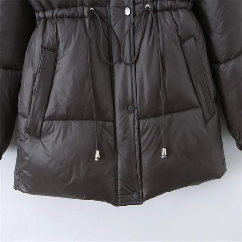 Осень/зима 202, новый модный элегантный расширенный темно-серый европейский и американский средней длины на молнии с капюшоном, теплый хлопок