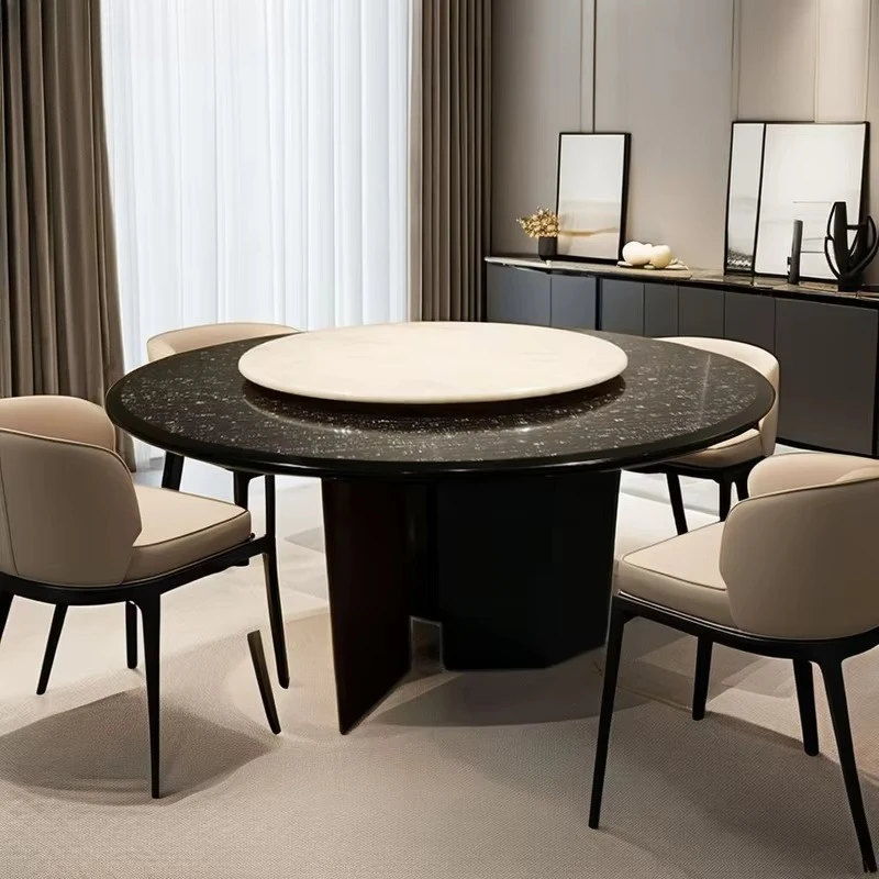 Furniture imported natural marble dining table turntable table modern luxury round dining room
