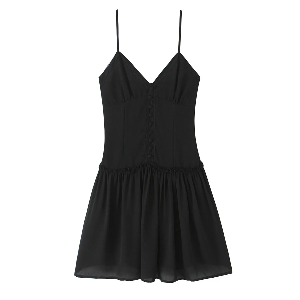 새로운 여성 의류 레이스 버튼 장식 허리 슬림 멜빵 원피스