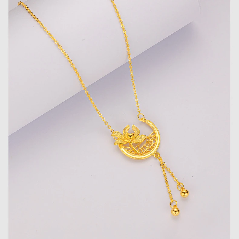 Chinese Chic Gold Plated Advanced Lotus Necklace for Women Birthday Chinese Style Necklace Luxury Jewelry Gifts