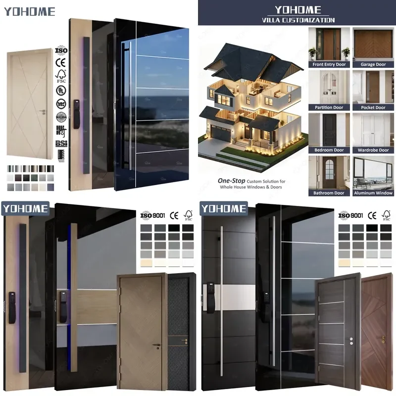 China Top Manufacturer Residential Project Home Modern High Gloss Design Entrance Steel Door Entry Metal Door with Wood