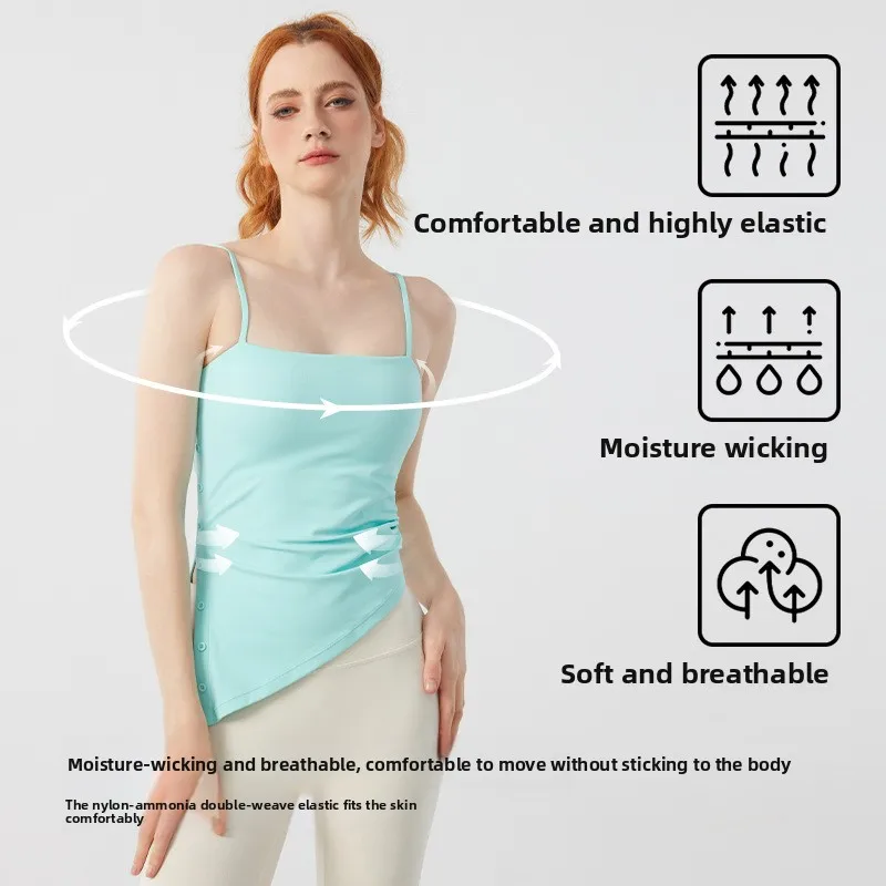 وصول جديد سليم صالح اليوغا الأعلى للنساء مع زرر مائل الشق الثابتة الصدرية حزام اللياقة البدنية سترة