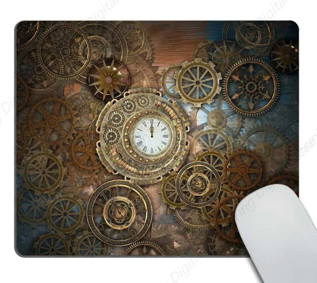 Rusty Steampunk Retro Antique Decorative Mouse Pad With Clock And Gear, Suitable For Office Games 25*30cm