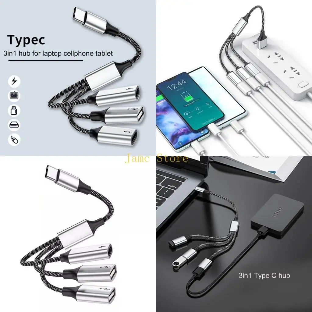 

LX0B USB C Hub 5 in 1 Adapter with PD60W Fast Charge+Data Transmisson TypeC Splitter