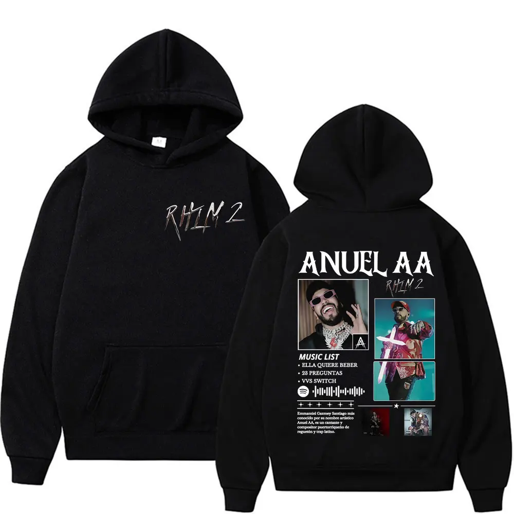 مغني الراب Anuel AA Rhlm 2 ألبوم 2025 البلوفرات Merch الرجال النساء Harajuku موضة خمر هوديس الراحة بلوزات غير رسمية رائجة البيع