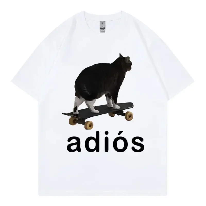 

Men's Adios said goodbye to the fun cat Kaohsiung pattern printed short-sleeved T-shirt, a high-street fashion casual wear