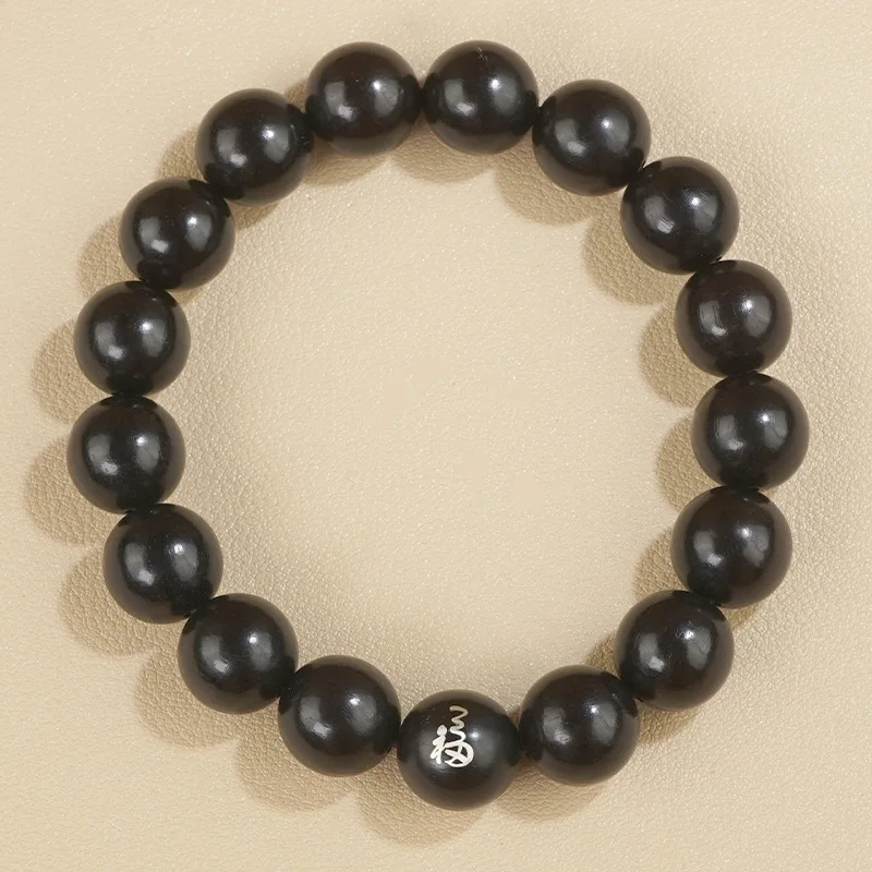 خشب الأبنوس الطبيعي مرصع بقطعة فضية من نص شخصية محظوظة سوار لعب خشب الصندل الأرجواني خرز بوذا على الوجهين