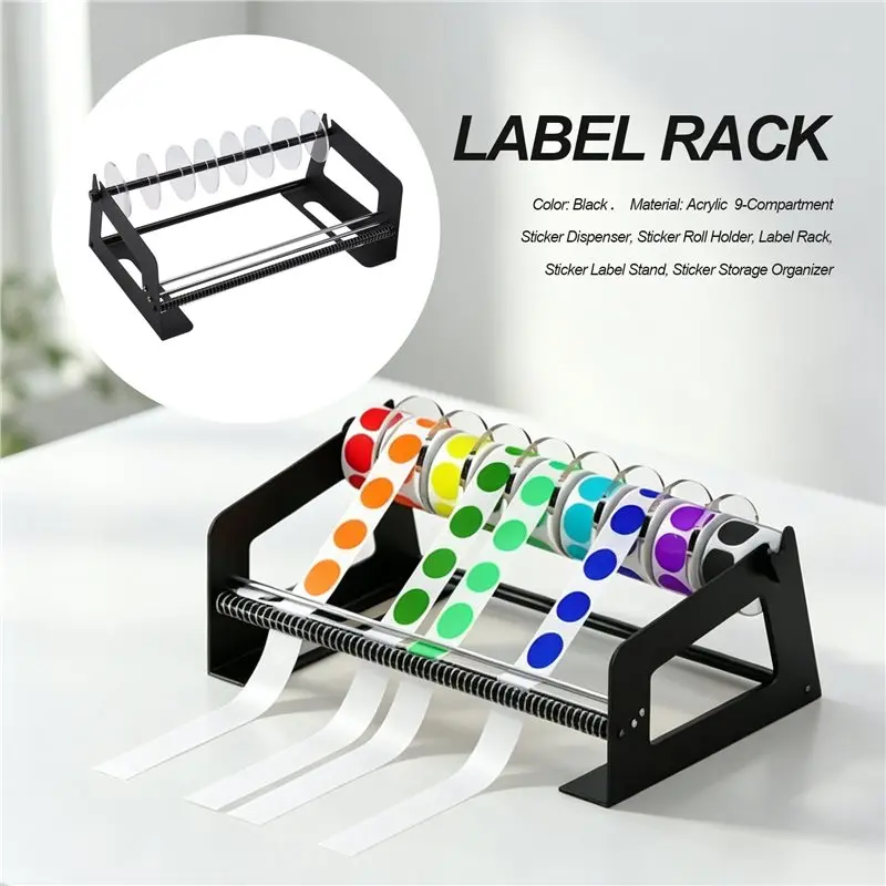 AB42-Acrylic Label Roll Dispenser 9 Disks Acrylic Sticker Dispenser Sticker Roll Holder For Home Desktop