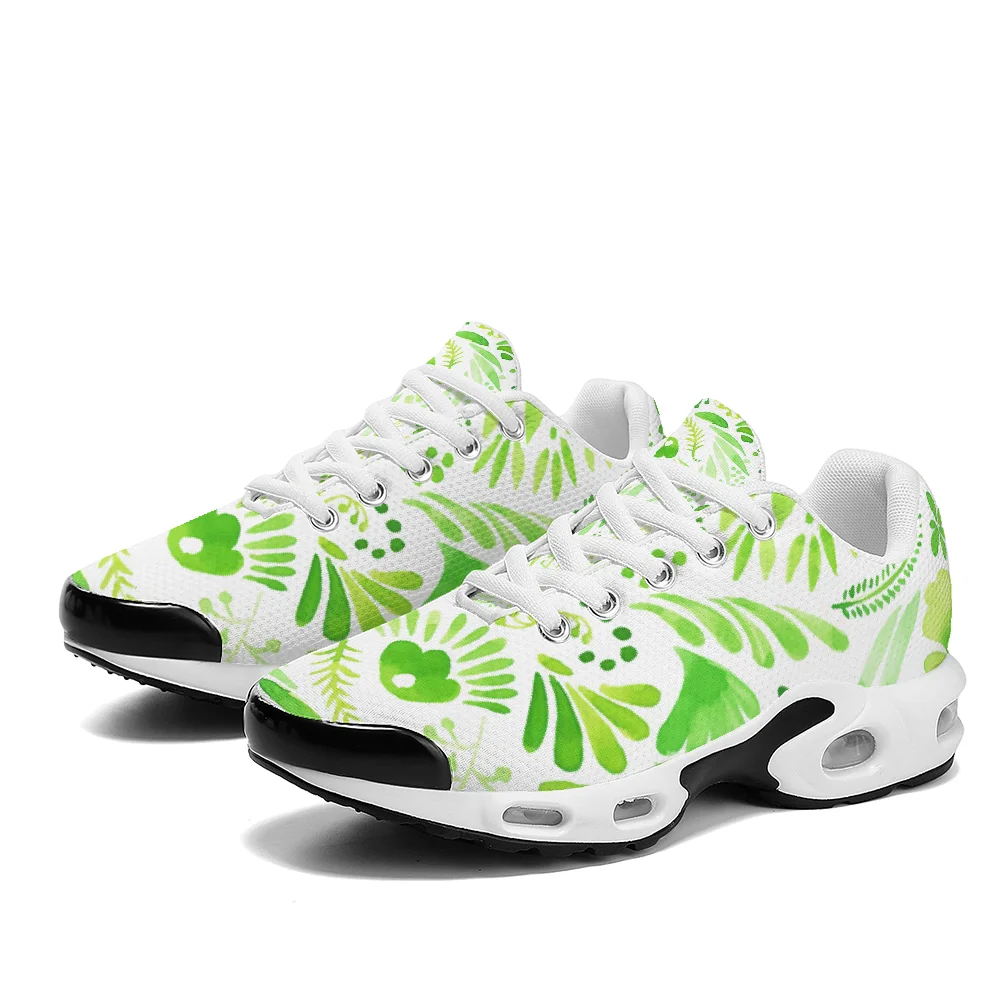 

tender green leaves print casual air-cushioned shoes breathable mesh upper athletic shoes for man and woman