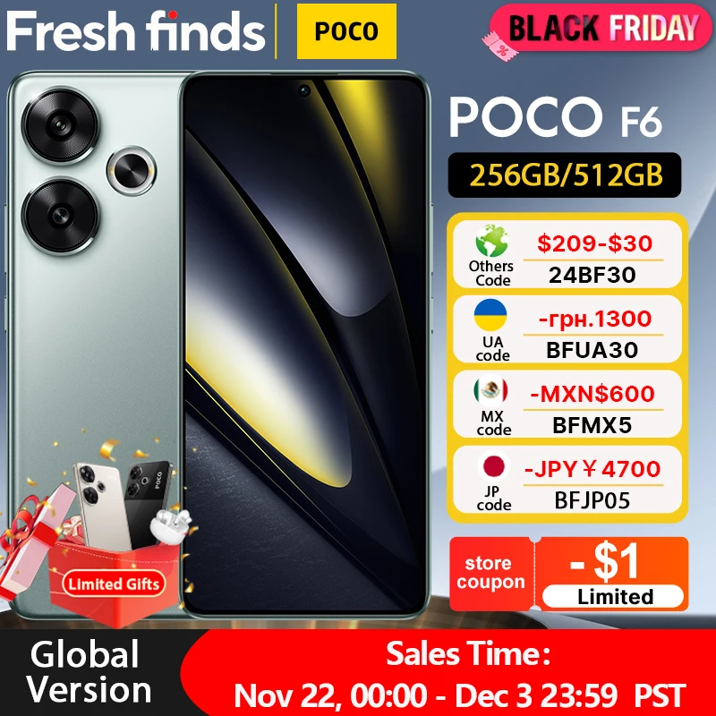 World Premiere POCO F6 Global Version Smartphone 256GB 512GB Snapdragon®8s Gen 3 1.5K CrystalRes AMOLED 90W Charge 5000mAh