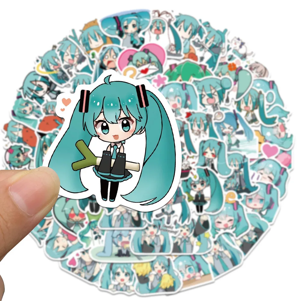 Pegatinas Hatsune Miku de 65 piezas, paquete de pegatinas bonitas para guitarra, monopatín, cuenta de mano, funda impermeable para teléfono,