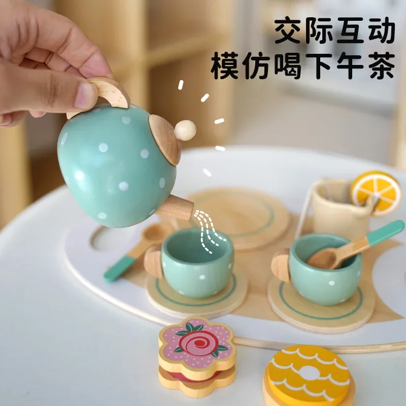 New Children's Play House Afternoon Tea Dessert Cake Sale Tea Pot Cup Tea Set Wooden Toys