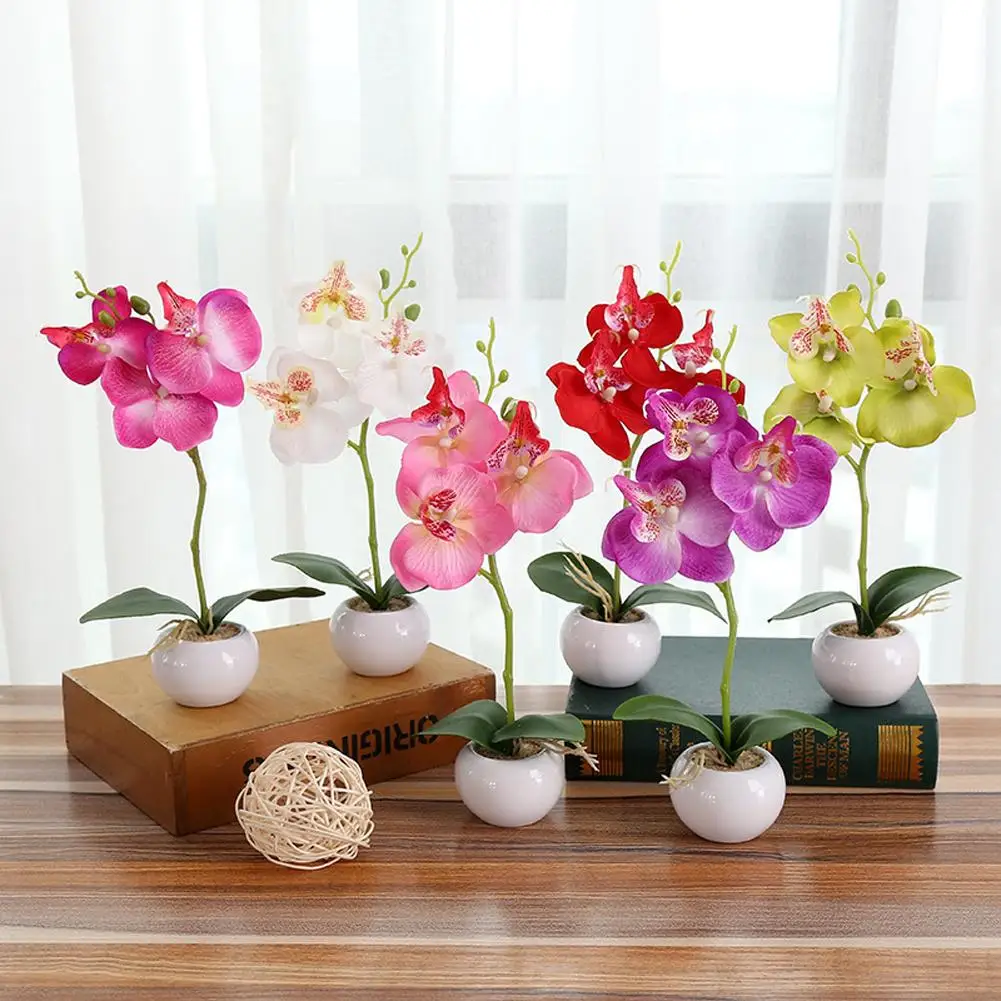 

1 Pcs Artificial Butterfly Orchid Potted Bonsai Fake Plants Ornament Home Garden Balcony Desktop Bedroom Living Room Decoration