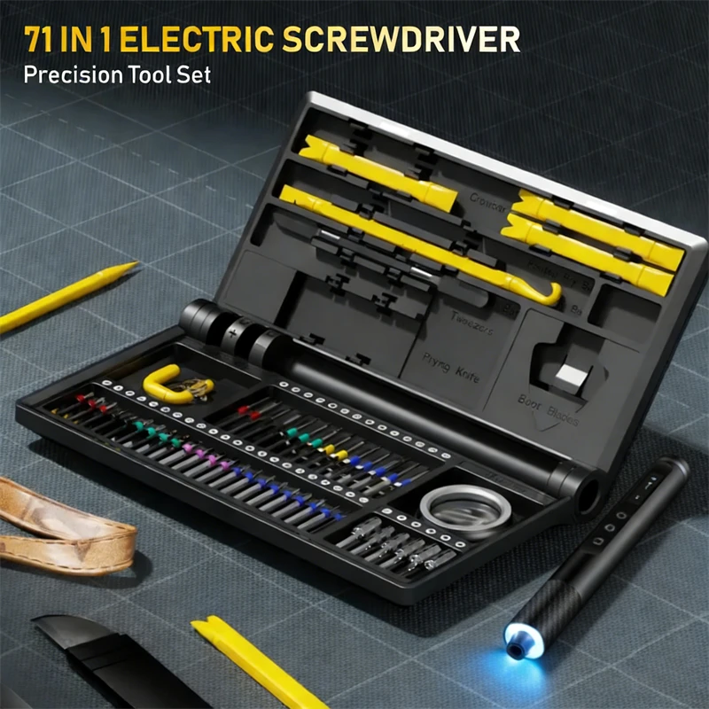 71 in 1 Manual/Electric Precision Screwdriver Set Cordless 48 Magnetic Bits Phillips LED5Torque 0.52N PC Phone Repair Kit Tool