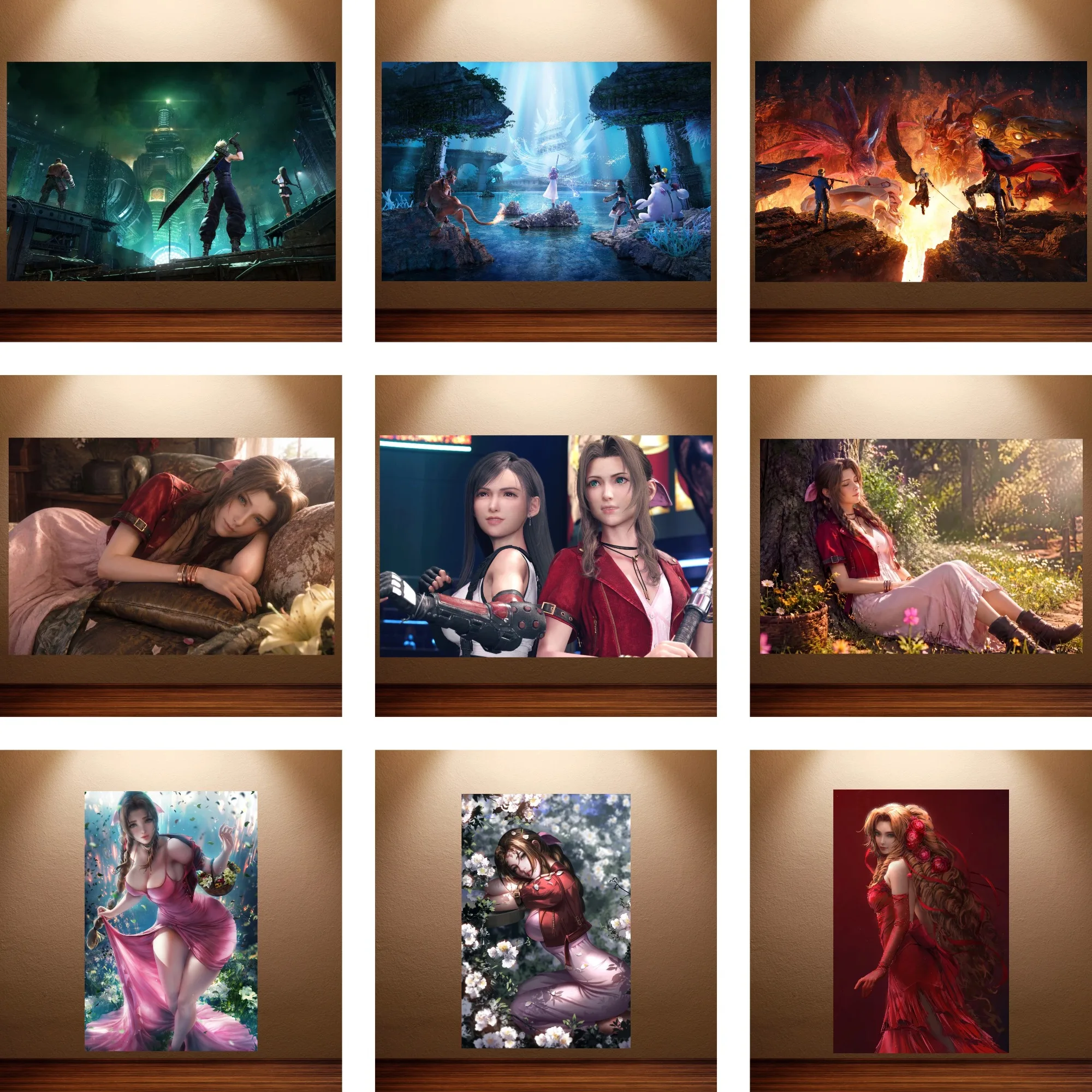 Final Fantasy VII Poster Aerith Tifa Anime Poster FF7 Game Character Canvas Wall Painting Wall Art Decor Picture for Gaming Room