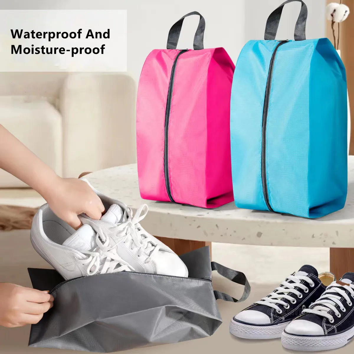 Dustproof Shoes Storage Bags Travel Portable Nylon Shoes Bag with Sturdy Zipper Pouch Case Waterproof Pocket Shoes Organizer