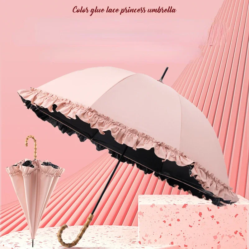 Lace Sun Umbrella Anti-UV Protection Thickened Black Glue Sun Rain Dual Use Sunshade Portable Umbrella Princess Female Parasol