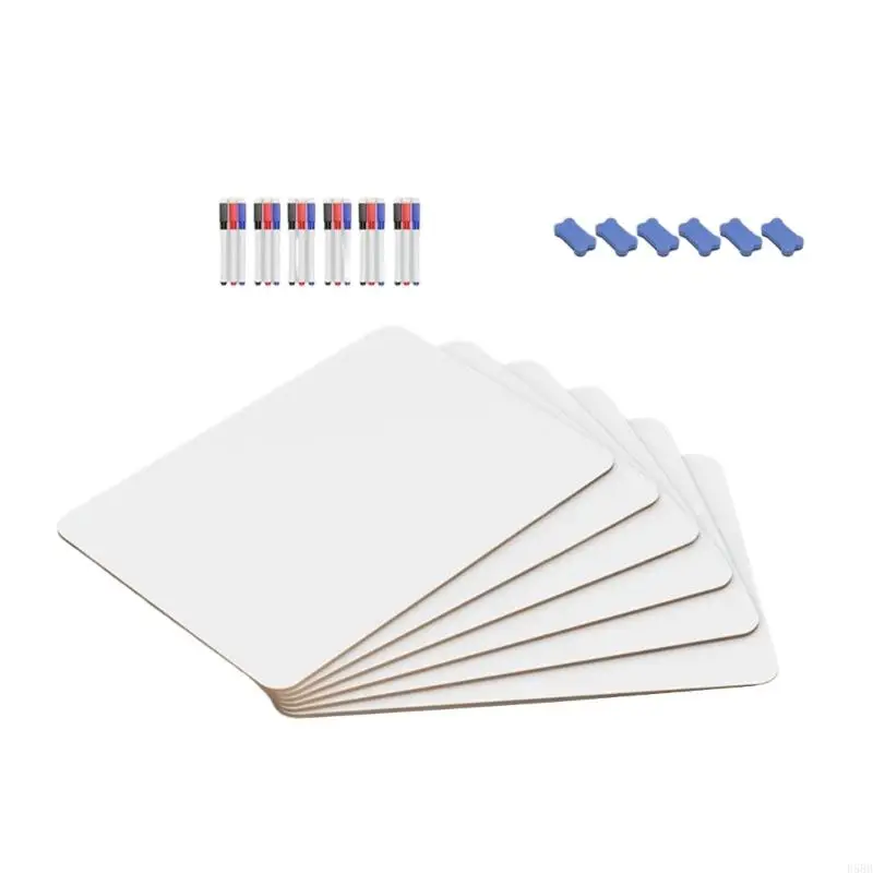 D5BB 1/3/6 PCS لوحة رسائل ألواح بيضاء صغيرة على الوجهين مع ممحاة وعلامات للطلاب في الفصل الدراسي للطلاب