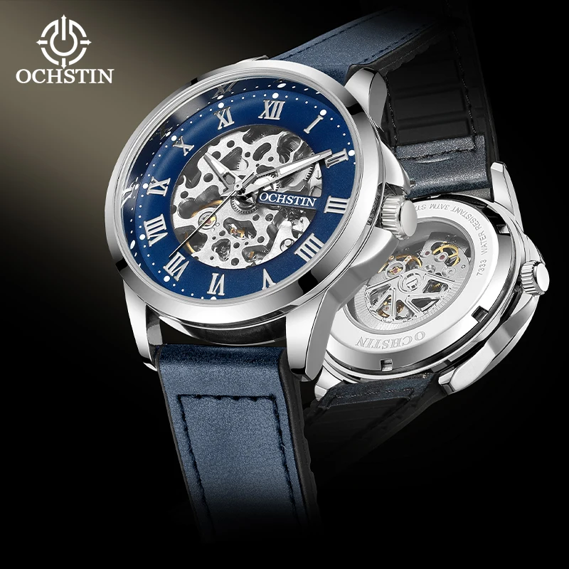

OCHSTIN Мужские новые часы с магнитной пряжкой и резиновым ремешком, мужские часы со скелетом, механический механизм, популярные роскошные часы