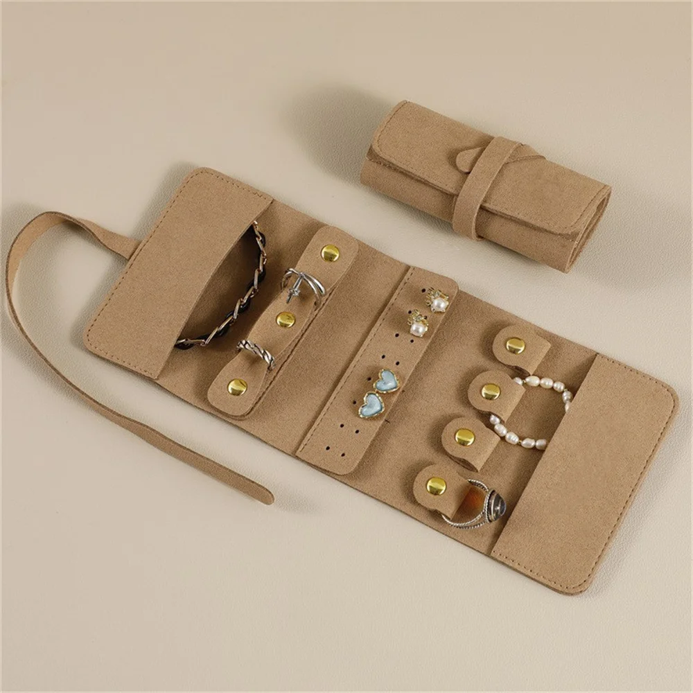 Portable Jewelry Storage Bag Roll Travel Ring Earrings Necklace Watch Organizer Ultra-fiber Multifunctional Mini Jewelry Pouch