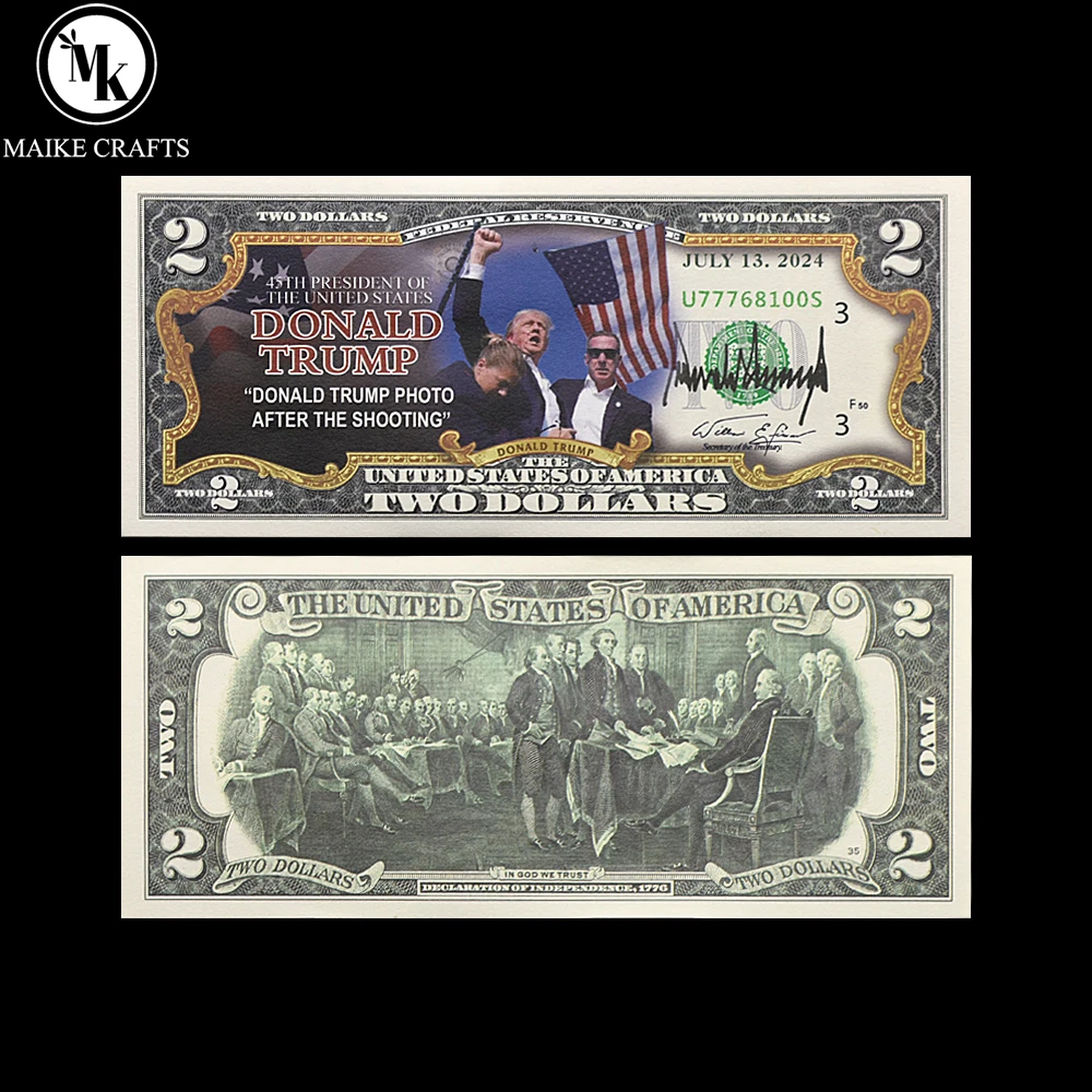 2024 President Donald Trump Banknote Assassination Attempt Two Dollars Paper Money with UV and Serial Number Collection Gift