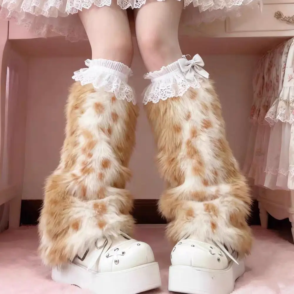 

Vintage Leopard Winter Leg Warmers Foot Cover Kawaii Leg Coverings Y2k Lolita JK Long Stockings Accessories