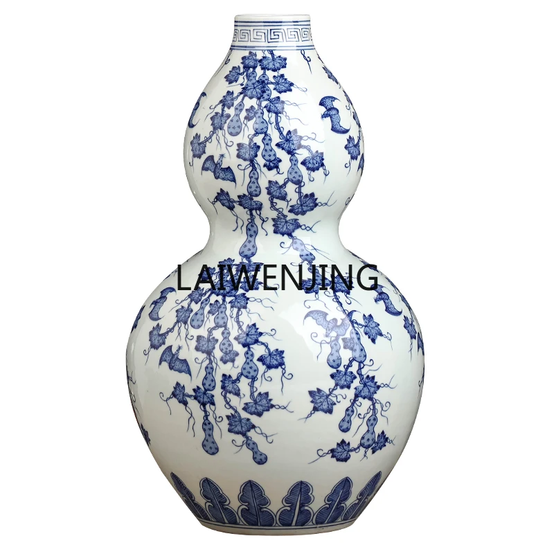 MJY Jingdezhen antique ceramics gourd ornament hand-painted blue and white porcelain entrance living room town house