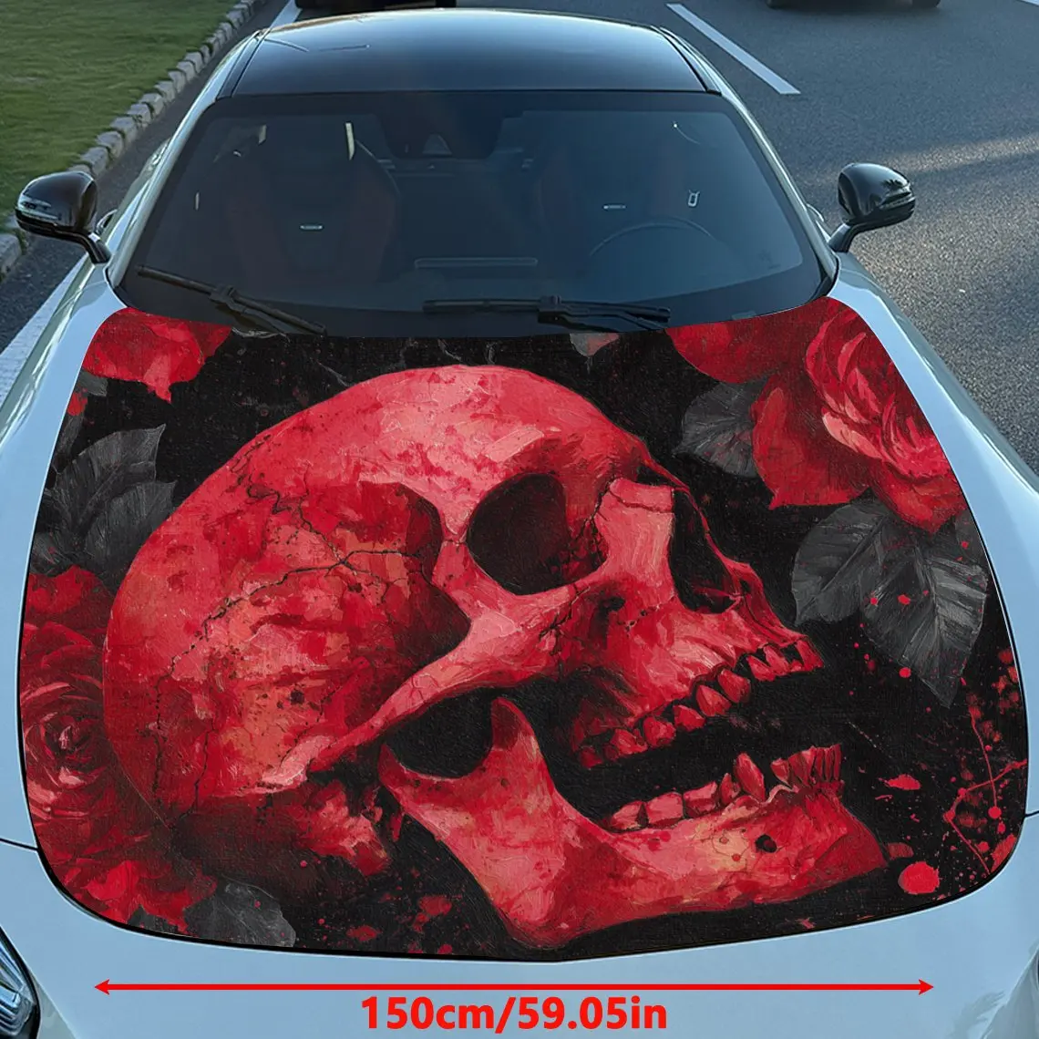 Car Decals Realistic Red Skull Surrounded by Dark, Gnarled Floral Elements Car Hood Sticker, Waterproof Self - Adhesive Vinyl Gr