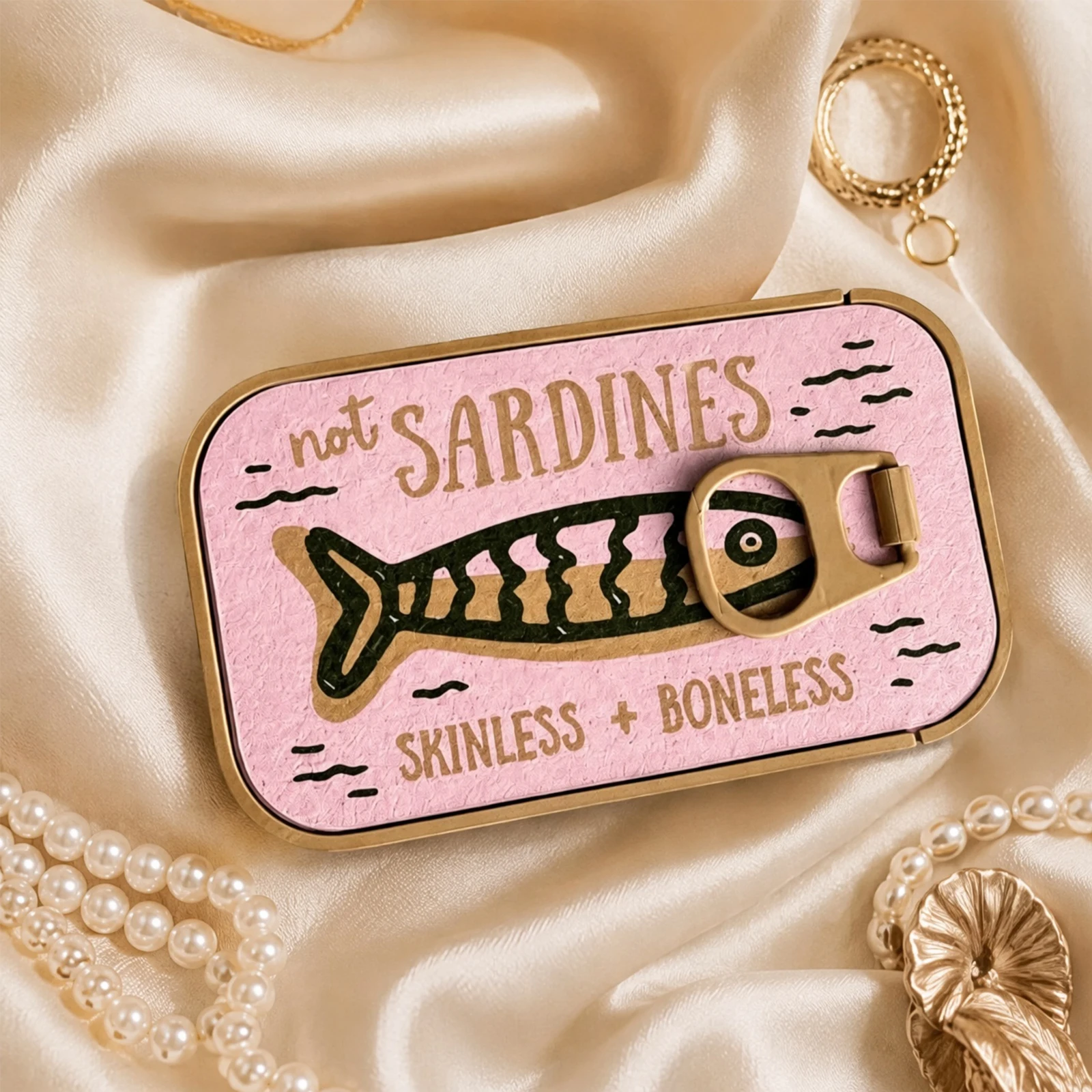 Multi Color Sardine Tin Pattern Storage Box Pull Lid Anti-Tangle Fishbone Winder Jewelry Organizer For Home Vanity Display