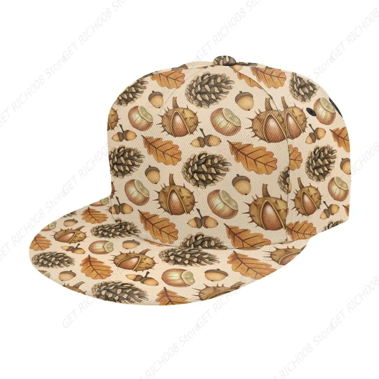 Pine Cones Chestnuts Baseball Cap For Men Women Fashion Print Flat Bill Brim Cap Adjustable Hip Hop Cap Black