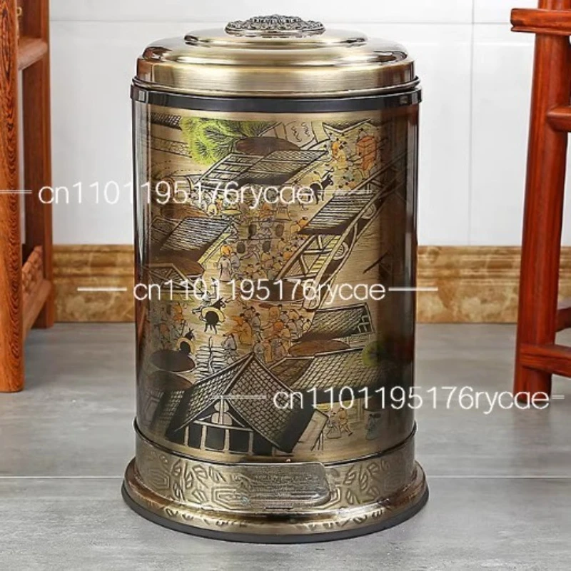 Waste Bin for Home Office Kitchen Bathroom ZM22210L Stainless Steel Antique Trash Can Household Garbage Can with Lid Bronze