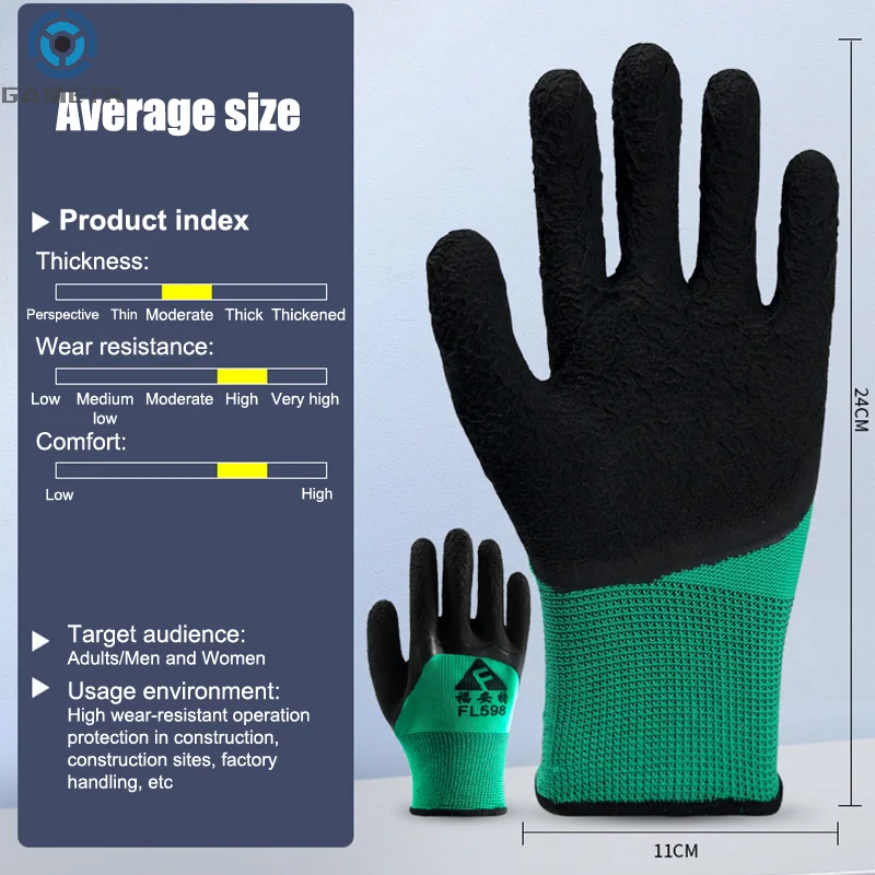 Guantes de nitrilo resistentes al desgaste, protectores de mano de obra, antideslizantes, cálidos, para jardinería y construcción, para invierno, 1 par