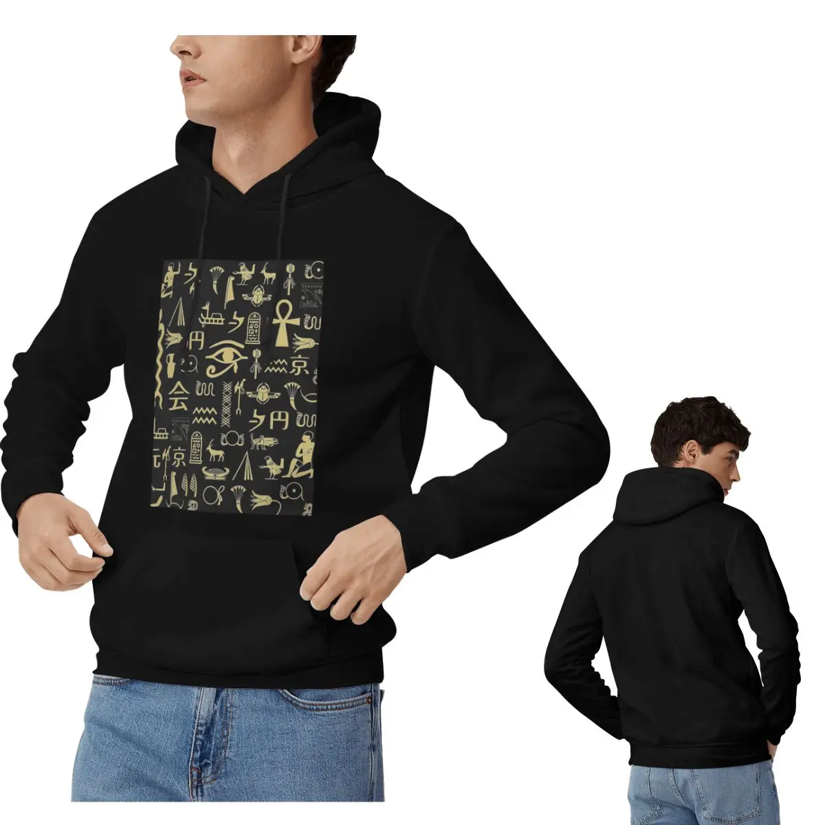 مصر القديمة الله حورس وأنوبيس الفرعون المصري هوديس الرجال النساء البلوز البلوز طويلة الأكمام مقنعين الخريف الشتاء #1