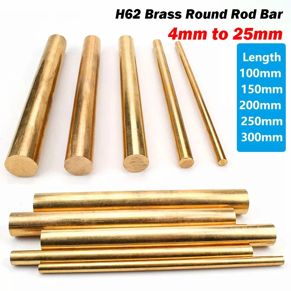 H62 Brass Round Rods Bar Solid Metal Shaft Modelmaking Diameter 4mm to 25mm Length 100mm-300mm